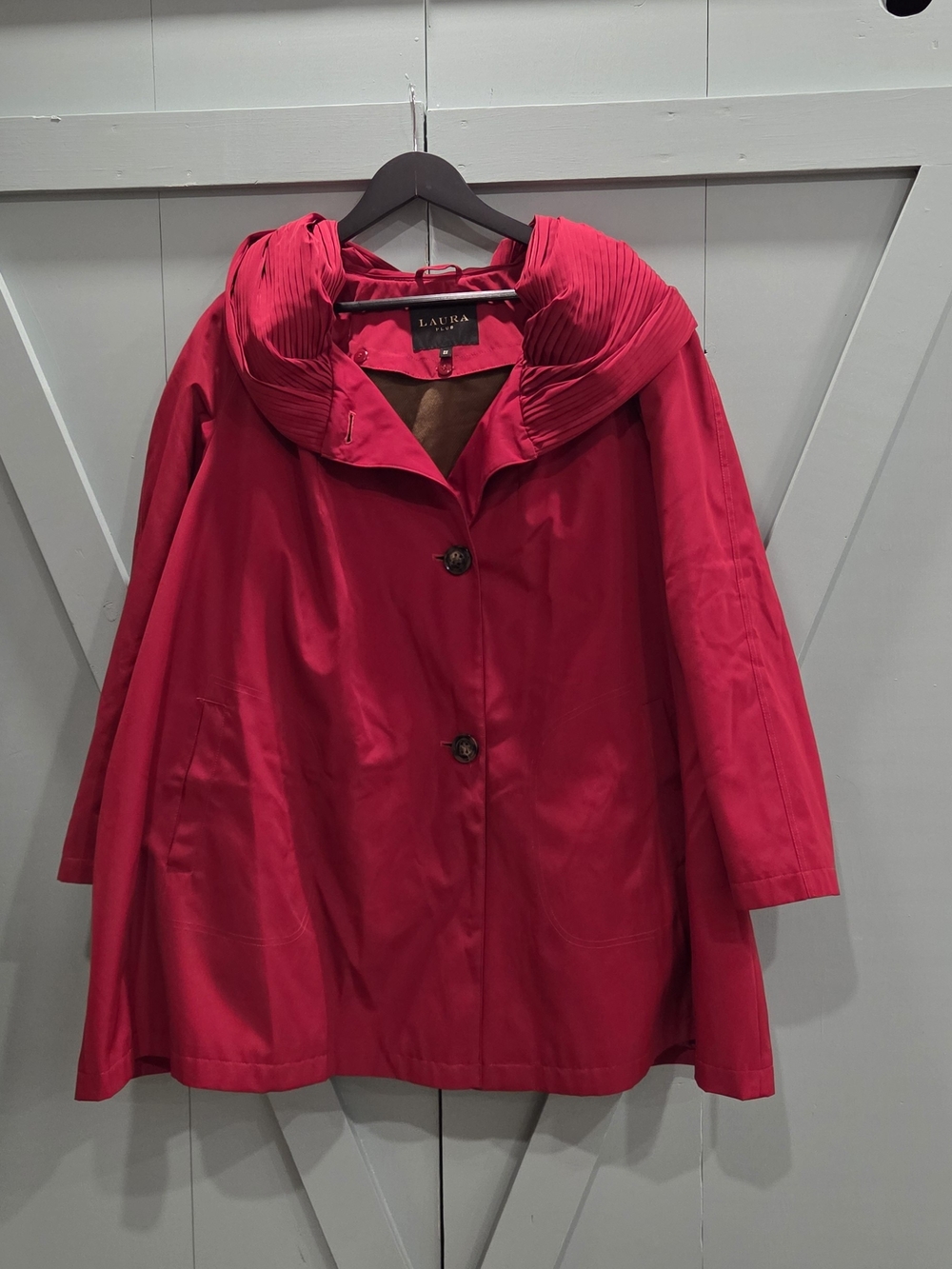 LAURA Deep Red Pleated-Hood Coat